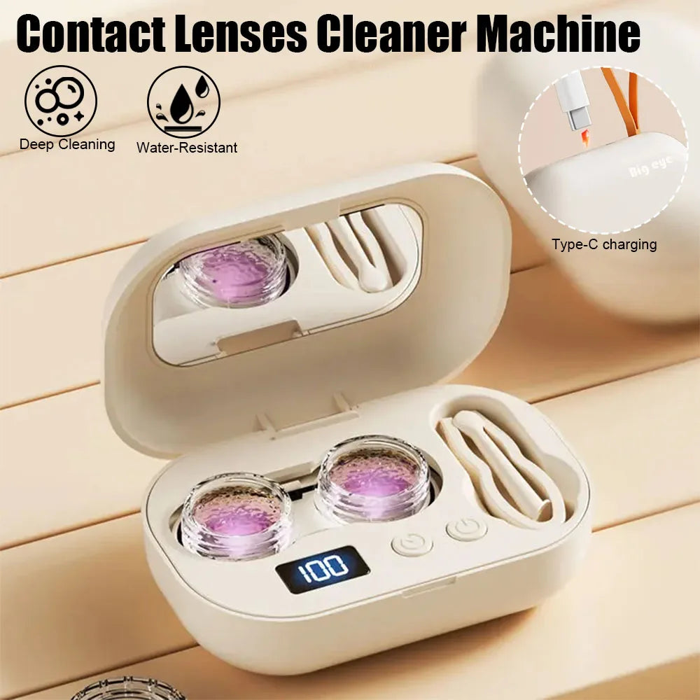 Rechargable Portable Ultrasonic Contact Lens Cleaner Machine Fit Disposal Soft Lens, Colored Contact Lens, RGP Lens and OK Lens