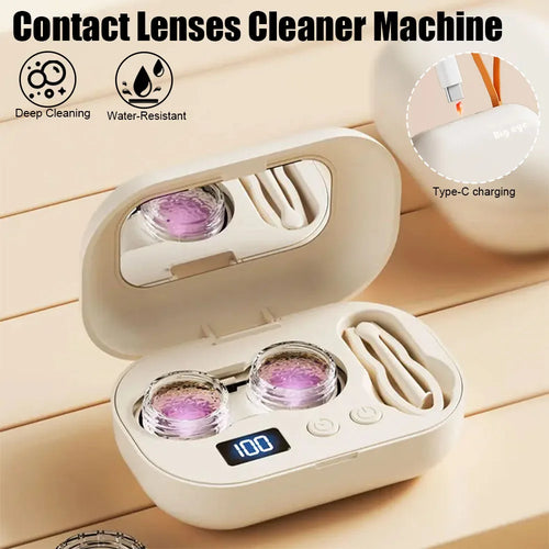 Rechargable Portable Ultrasonic Contact Lens Cleaner Machine Fit Disposal Soft Lens, Colored Contact Lens, RGP Lens and OK Lens